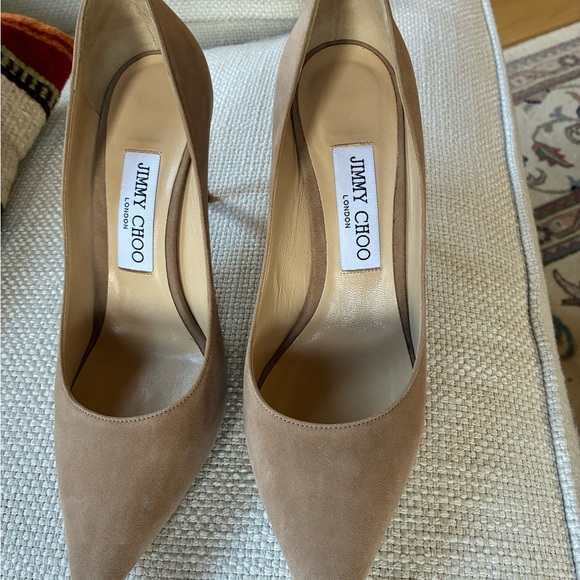 Jimmy Choo Classic Tan/Beige Suede Heels - Picture 2 of 7